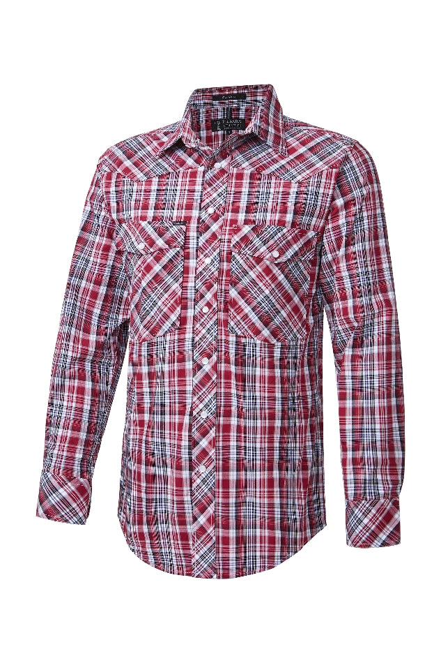 Shirt LS | Mens | Pilbara Western | Red/Black/White - Snap Button