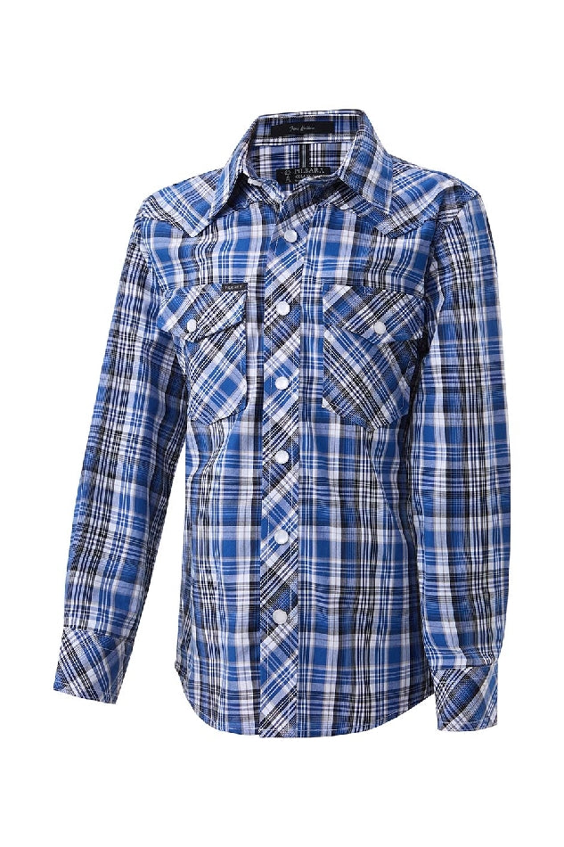 Shirt LS | Kids | Pilbara Western | Blue/Black/White - Snap Button