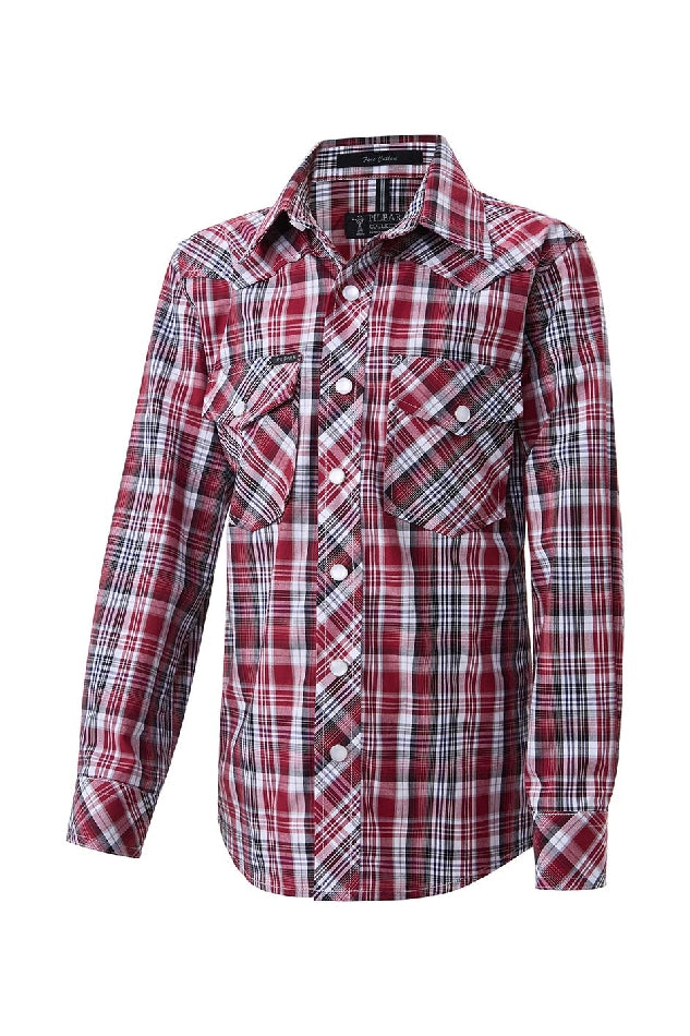 Shirt LS | Kids | Pilbara Western | Red/Black/White - Snap Button