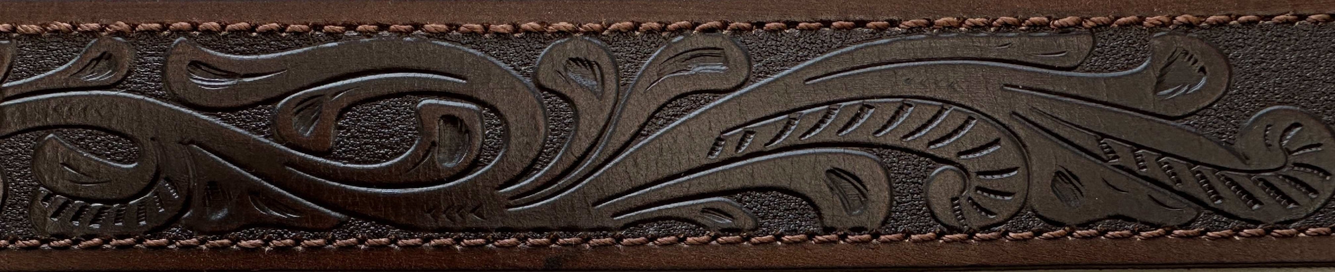 Belt | Mens | Pilbara Western | Rodeo Buckle Tooled - Dark Brown