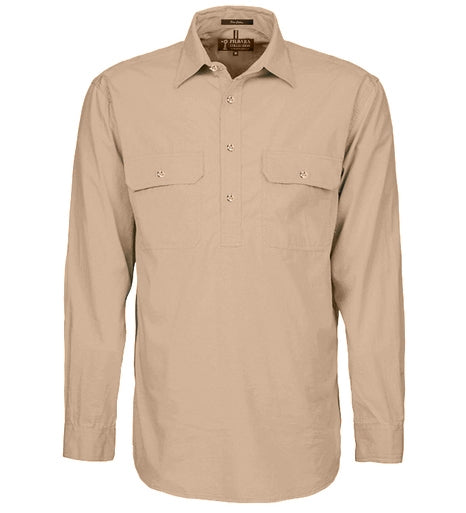 Mens | Shirt LS | Half Button | Pilbara | Clay | BK8 Outfitters